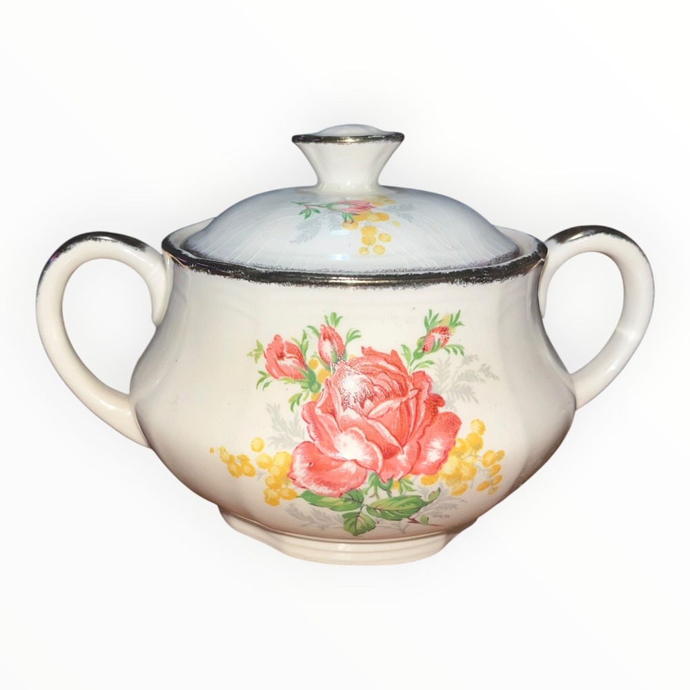 Alfred Meakin England Royal Marigold Sugar Bowl with Lid Vintage Floral Rose